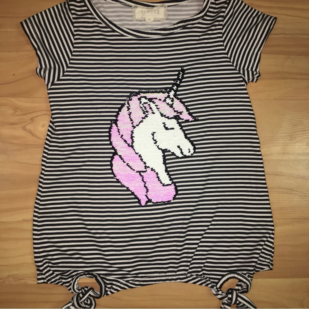 Girl’s Btween Striped Unicorn Sequins Shirt 7 - Picture 5 of 12